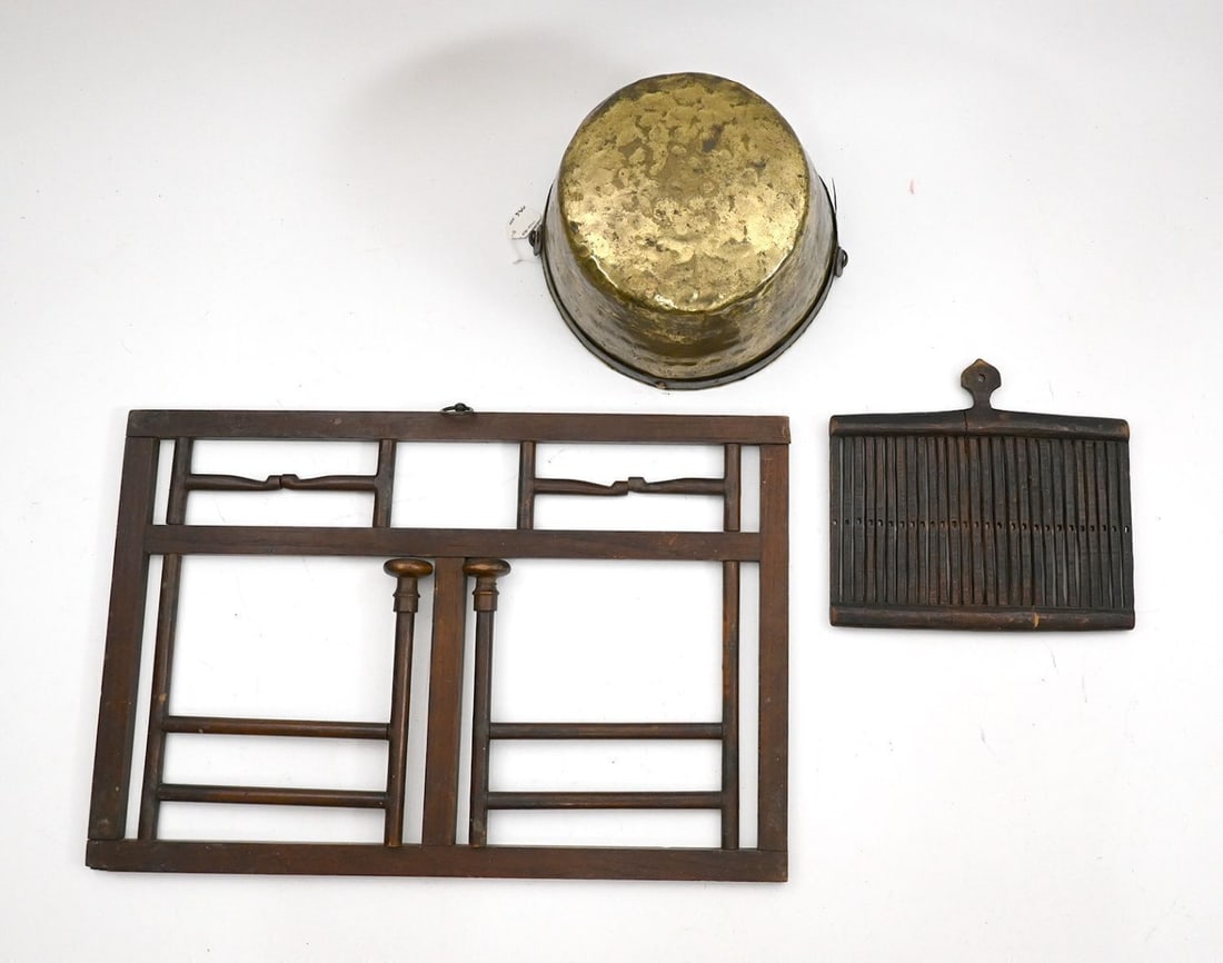 Folk Tape Loom, Wall Rack, and Brass Pail - 5