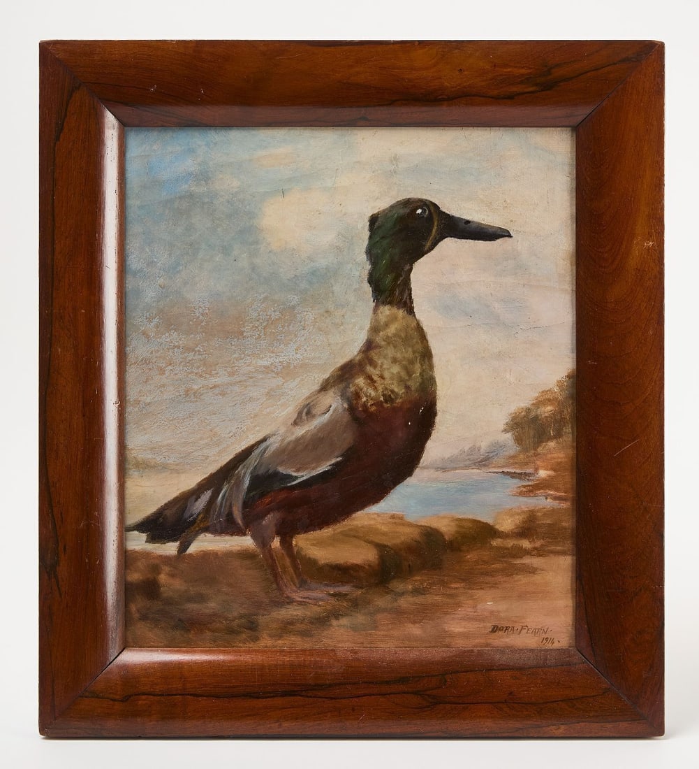 Dora Fern - Portrait of a Duck, 1914: Dora Fern (signed in LR corner), portrait of a duck. Oil on canvas. Dated 1914. Newer frame. Frame: H W Canvas: H W 