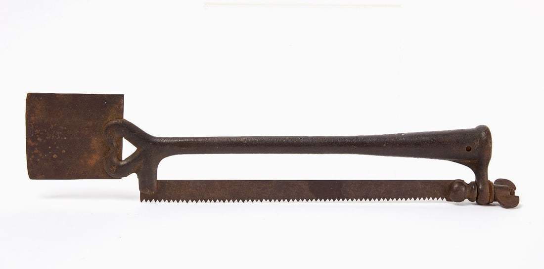 Arborist's Saw with Chisel Tip: Arborist's Saw with Chisel Tip. The saw blade with chisel tip, joined by a heart-form mount. Cast iron make. American, likely New England, second half of the 19th century. L: 7-1/2 in.