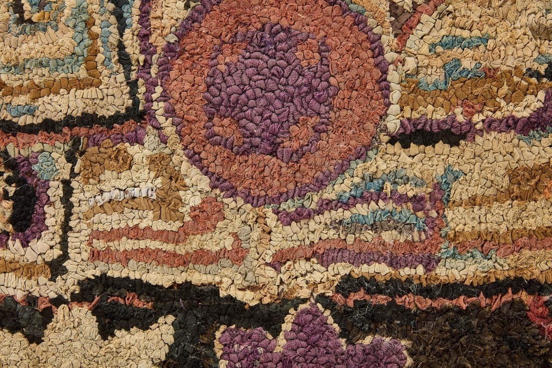 Hooked Rug with Pot of Flowers and Stars - 2