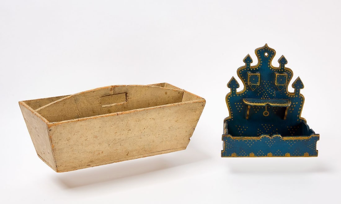 Knife Tray and Wall Box: Knife wooden tray and wooden wall box. American, Late 19th century. H 7 in. L 17-3/4 in. W 8-1/2 in. H 11-1/2 in. W 10 in. D 4-1/4 in.