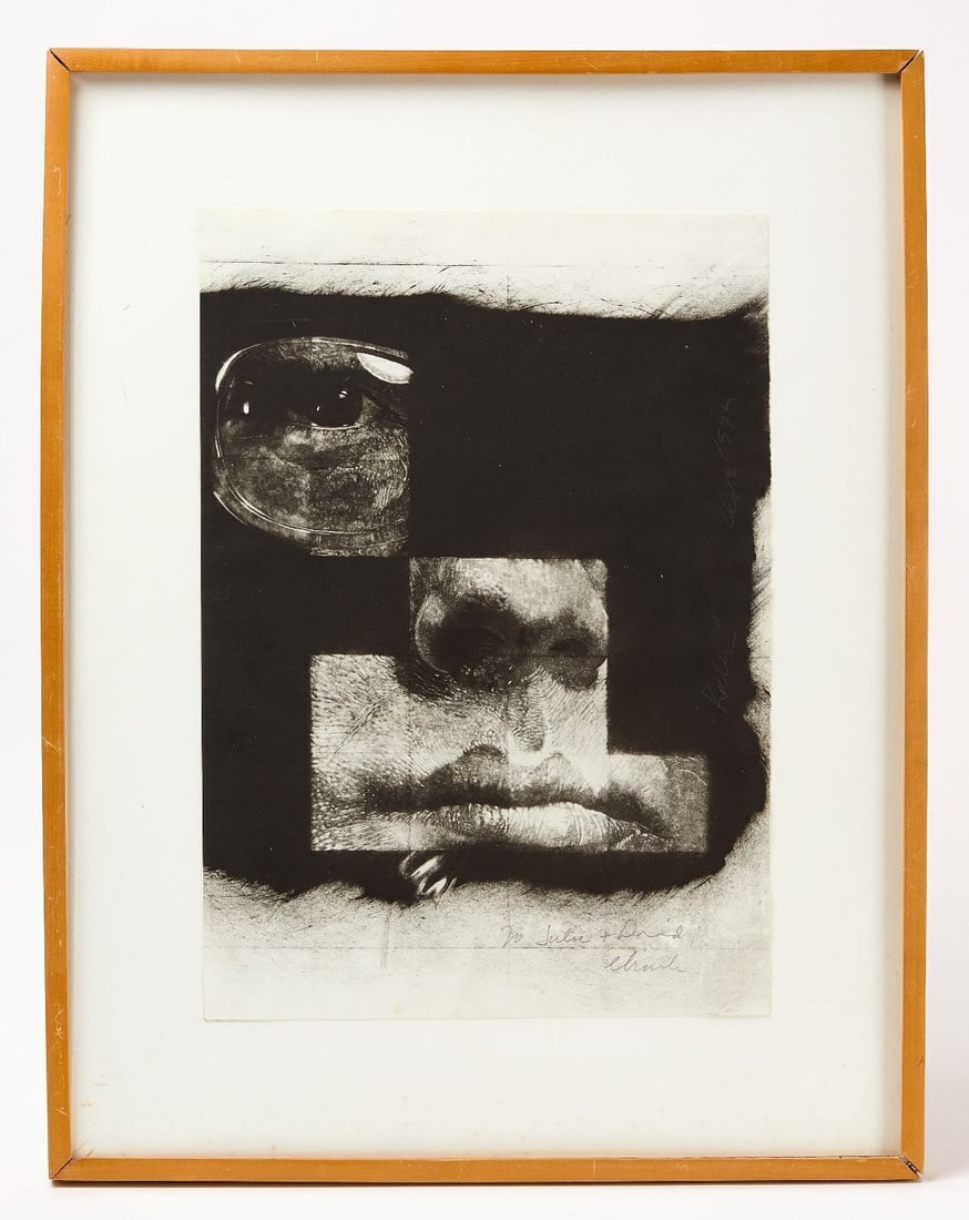 Chuck Close - 'Keith' Offset Lithograph, 1974: Chuck Close (American, 1940–2021), "Keith." Grid portrait composition with fragmentary facial elements depicting Keith Hollingworth. Offset lithograph with hand-applied graphite signature and