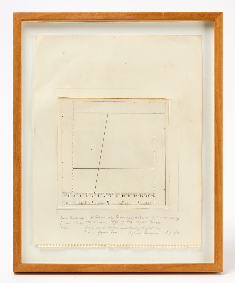 Sylvia Mangold - 'Four Four Four': Sylvia Mangold (American, b. 1938), "Four and Four and Thirty Eight, or Four Four Four." Graphite on paper, signed and dated 5/4/76; inscribed in the artist's hand: ""Four