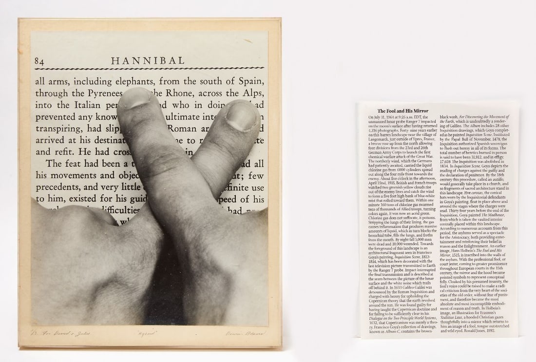 Dennis Adams and Ronald Jones - Two Conceptual Works on Paper: Dennis Adams (American, b. 1948), "Hybrid," gelatin silver photograph, numbered 2/5, signed lower right, inscribed "For David & Julie" lower left; together with Ronald Jones