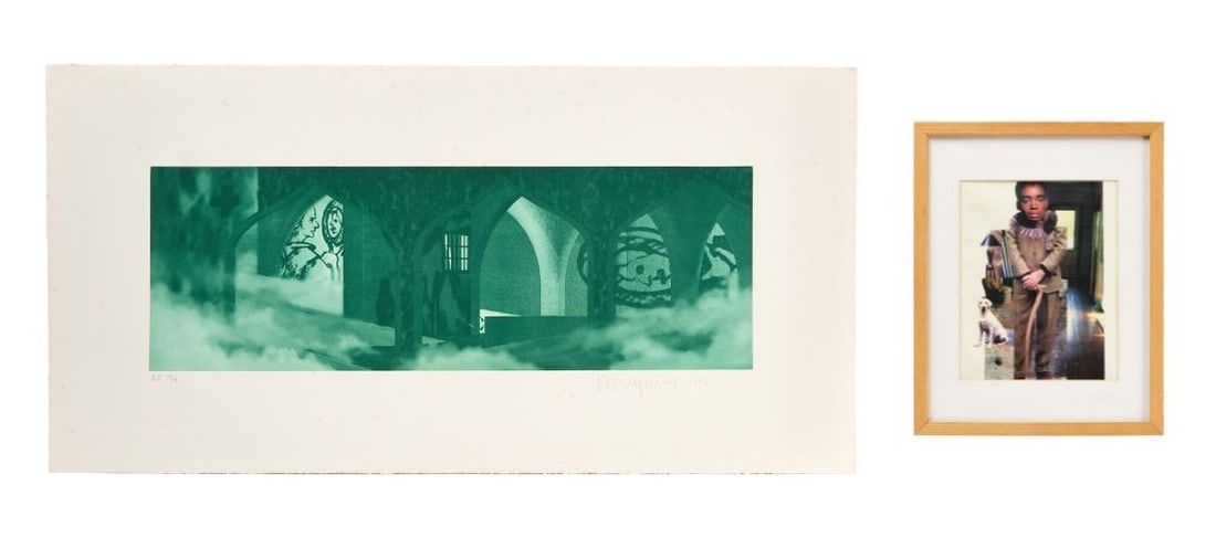 Jan Murray 'Two Gazers' and Artist Proof Architectural Etching: Two works on paper from the Pease collection comprising: Jan Murray (Australian, b. 1957), 'Two Gazers' Color print on wove paper, signed; inscribed to verso "Two Figures / The Real