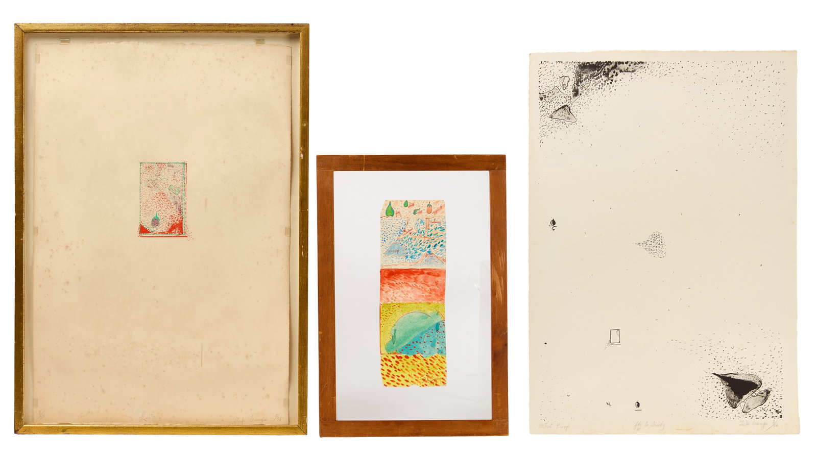 Italo Scanga - Three Works on Paper: Italo Scanga (Italian/American, 1932–2001), three works on paper, comprising: "Fly to Sicily" artist proof, signed and numbered 7/73 lower right; "Letter," ink on wove