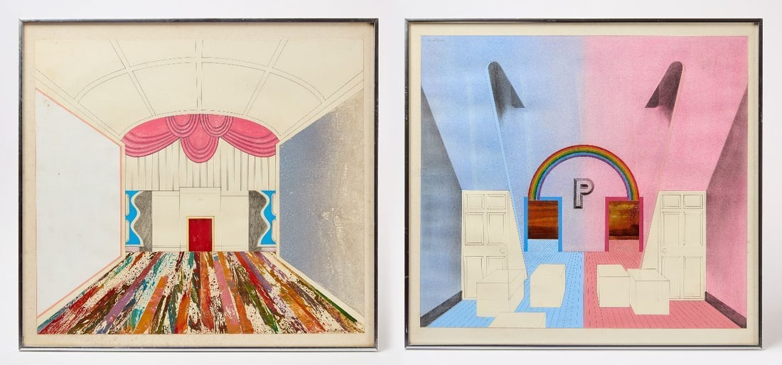 David Pease - 'Peep Show' and 'Separate Entrances': David Pease (American, 1932–2018), 'Peep Show' and 'Separate Entrances'. Mixed Media with pencil, pastel and collage on paper. Both signed to LL. Both works signed and