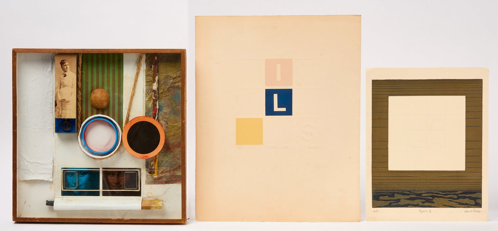 David Pease -Three Works, Including "Toywall II," "Portrait of Lisa," and "Edith Sotwell": David Pease (American, 1932–2018), three works comprising: "Toywall II," artist proof, embossed print on paper; "Portrait of Lisa," artist proof, embossed print on paper;