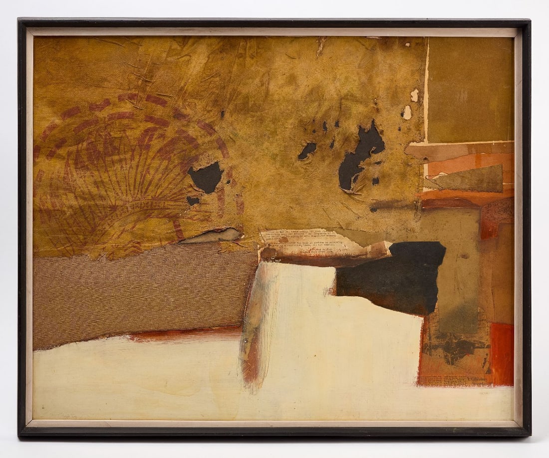 David Pease - 'St. Louis Canyon': David Pease (American, 1932–2018), 'St. Louis Canyon' collage, 1960. Mixed media on board in professional frame. Signed and dated to LL, verso bears artist exhbition label.