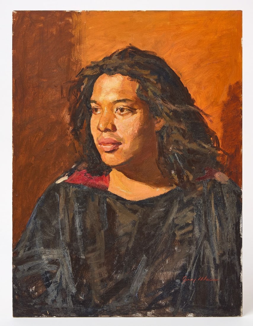 Jerry Weiss - Portrait Study of a Young Man: Jerry Weiss (American, b.1959), Portrait study of a young man depicted in three-quarter view, set against an ochre background. Oil on wood panel. Signed LR 'Jerry Weiss'. This work was done