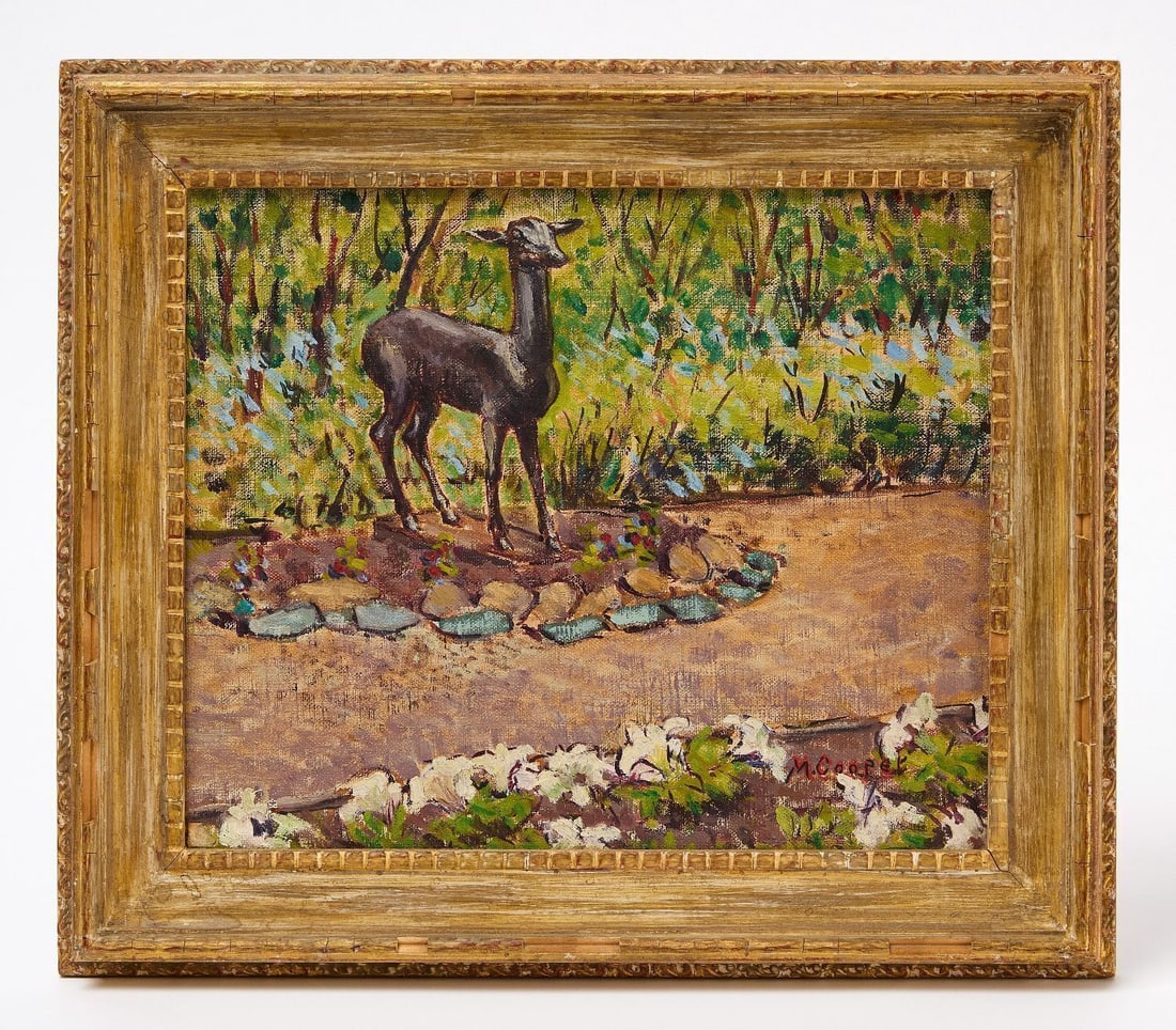 Margaret Miller Cooper - 'Garden': Margaret Miller Cooper (Connecticut, 1872–1965), 'Garden'. Oil on canvas. Original frame. Signed 'M. Cooper' to LR. Frame: H 13-1/2 in. W 15-3/8 in. Canvas: H 10-1/8 in. W 