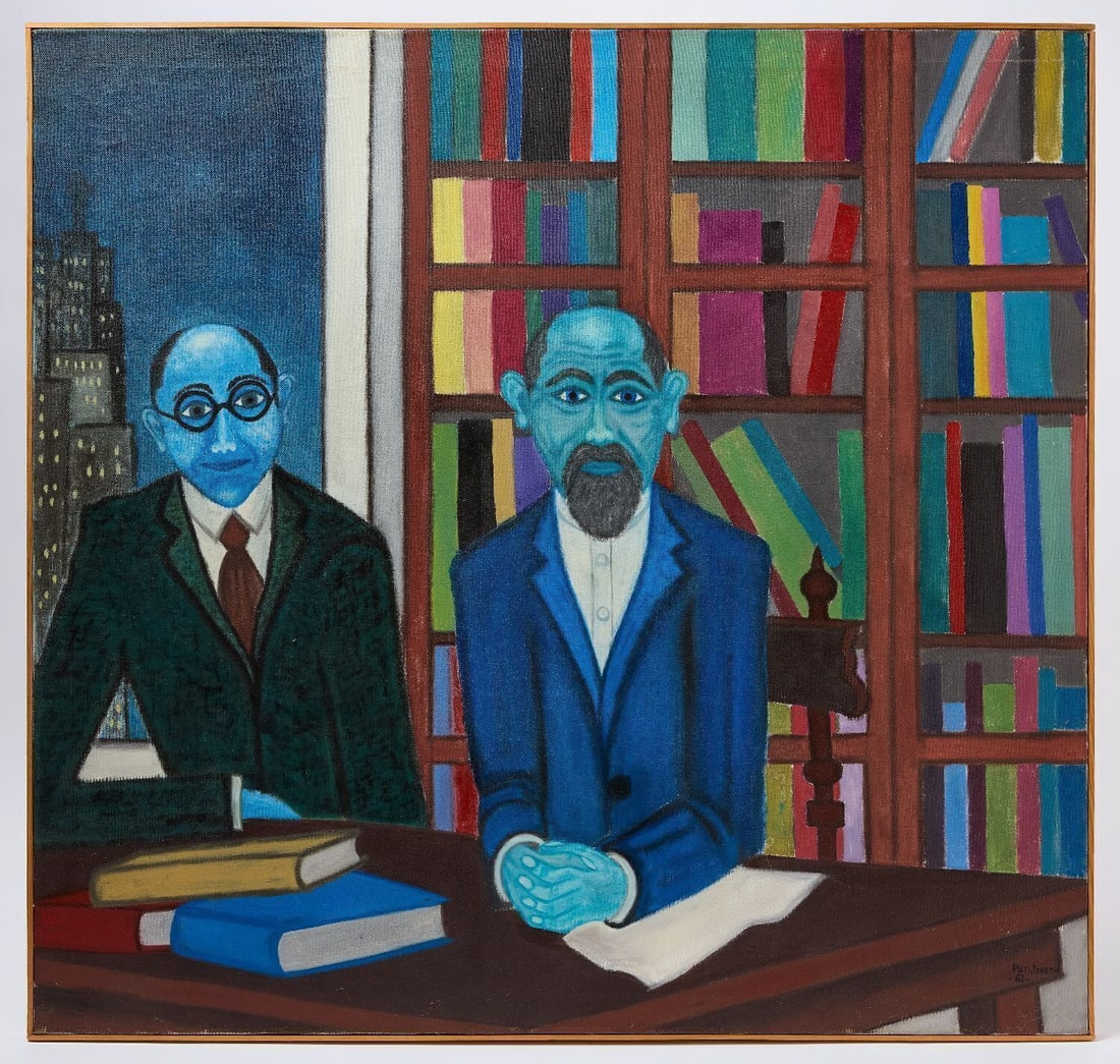 Pat Jensen - 'Two Lawyers': Pat Jensen (1929-2009), Two Lawyers. Acrylic on canvas. Signed to LR and dated 1961. H 41-1/2 in. W 43-1/2 in. About the Artist: Pat Jensen archives are now in the Smithsonian. Pop Artist Pat Je