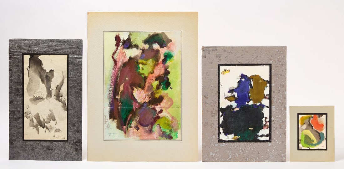 William Horace Littlefield - Group of Four Abstract Works: William Horace (Bill) Littlefield (Massachusetts/New York, 1902-1969). Group of four abstract works from 1958–1961, comprising: Work 1, Paint on paper laid on painted cardboard, signed &quo