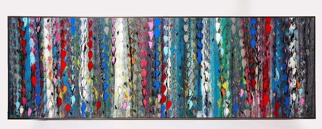 Ernesto Villanueva - Abstract Summer Garden Panorama: Ernesto Villanueva (Cuban, b. 1970, Havana). Large abstract composition, stylistically consistent with the artist's ongoing "Summer in My Garden" series,2009. Acrylic on canvas, in the a