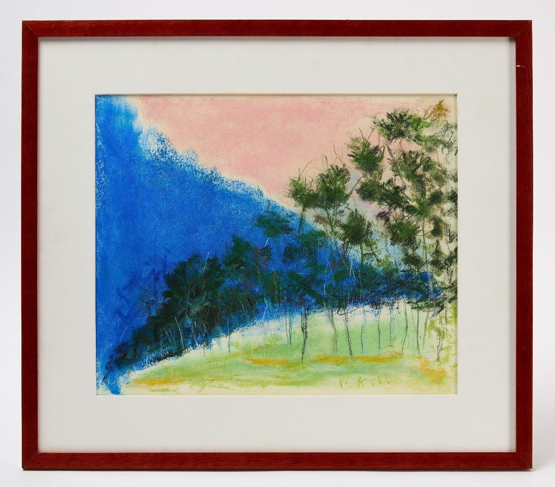 Wolf Kahn - 'Blue Pines Diagonals III': Wolf Kahn (1927–2020), Blue Pines Diagonals III. Pastel on paper. Modern frame. Signed to lower edge. Frame: H 20 in. W 22-7/8 in. Mat Opening: H 13-1/4 in. W 16 in. 