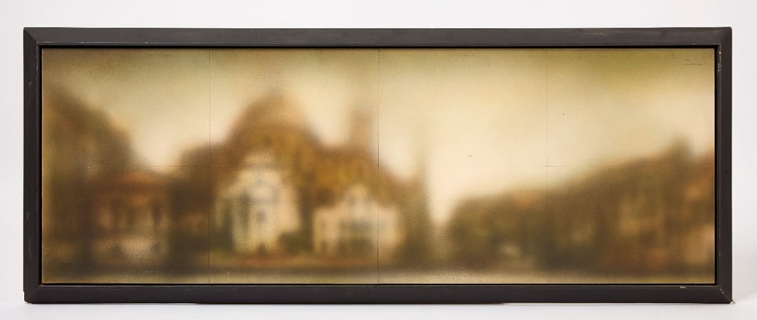 Nikolai Makarov - Airbrush Work A: Nikolai Makarov (b. 1952, Russia), Untitled. Airbrush acrylic mixed media on panel. Bearing a Mimi Ferzt Gallery, New York, label to the verso. Late 20th century. Frame: H 26-1/4 in. W 67-1/8 in. Maka