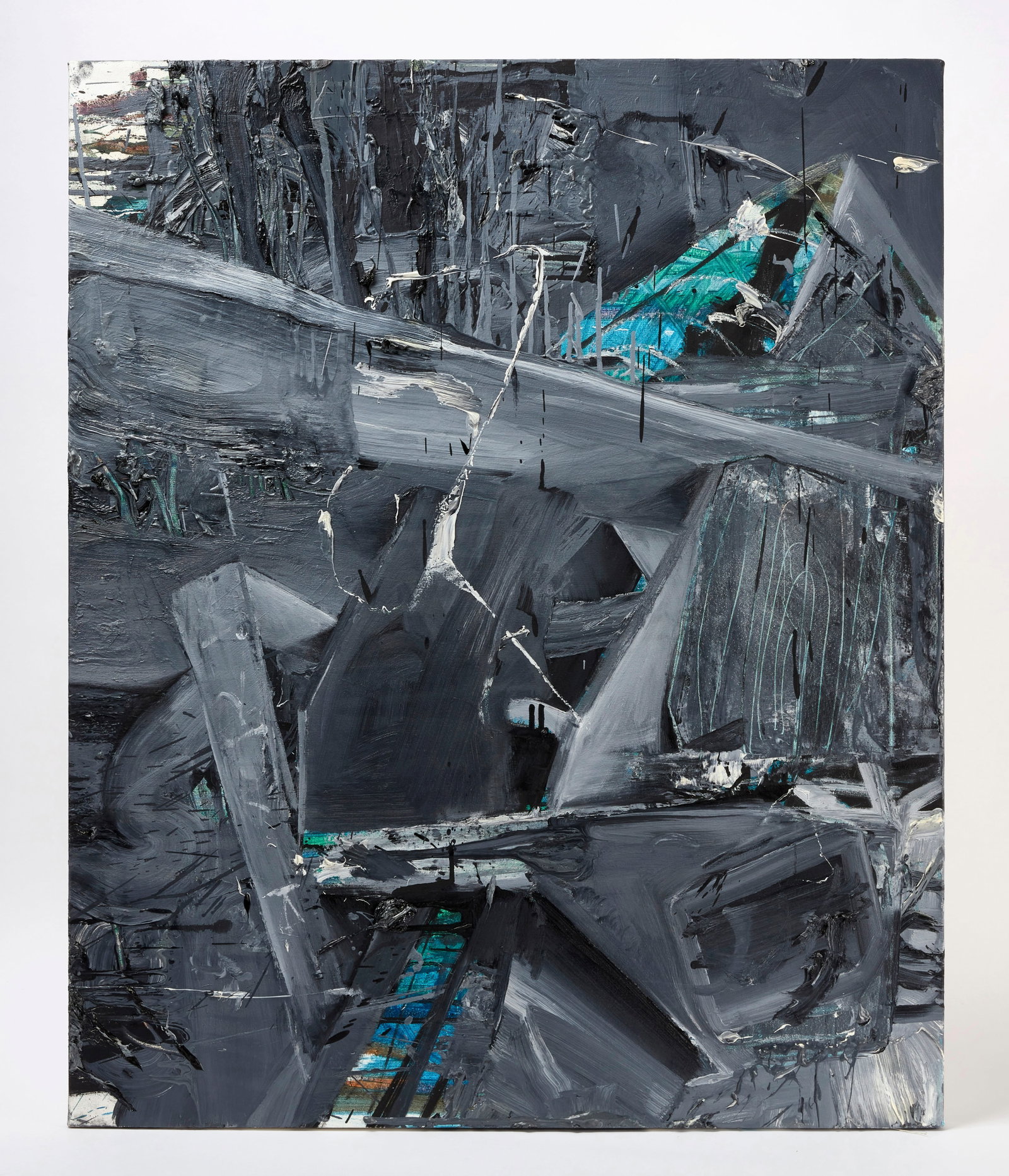Leonardo Silaghi - Small Abstract Work: Leonardo Silaghi (Romanian, b. 1987), oil on canvas, with dimensional layered paint. Inscribed and signed to verso, including a number "1415602." H 44 x W 36 in. About the