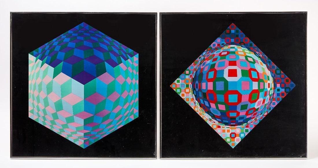 Victor Vasarely - Pair of 'Planetary' Lithographic Prints: Victor Vasarely (French, b. Hungary, 1906-1997), Pair of Op Art Prints, from 'Planetary'. Offset lithograph on glossy paper, published by Editions du Griffon, Neuchâtel, Switzerland,