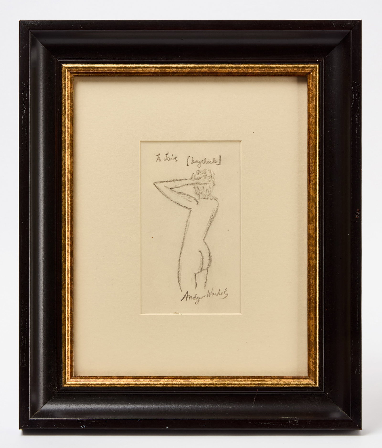 Andy Warhol - "Boychick" Nude Sketch: Andy Warhol (1928-1987, born Pittsburgh, Pennsylvania), "[boychick]", nude sketch of a figure shown from behind. Graphite on paper, inscribed "To Louis" and "Boychick,"