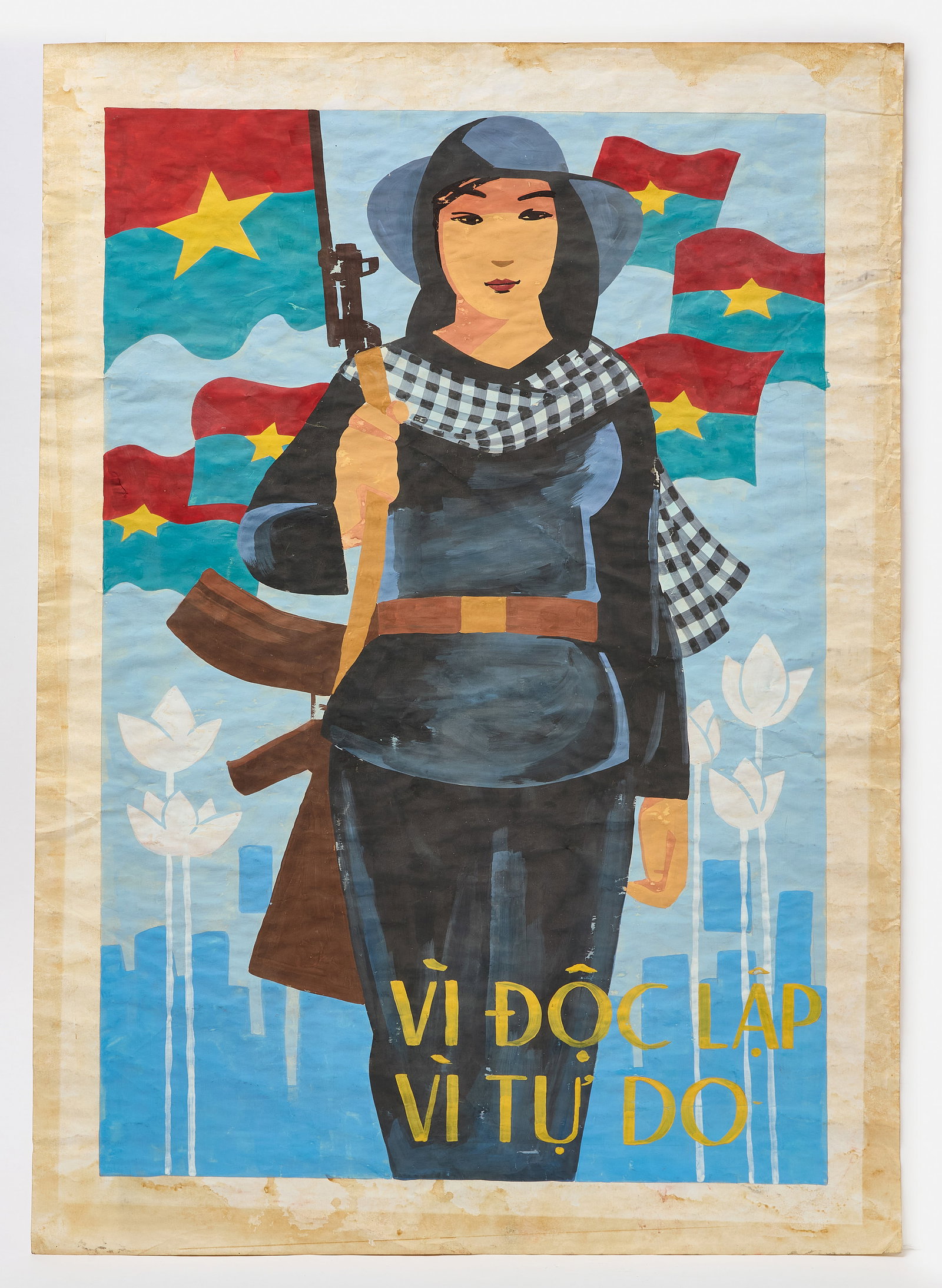 Vietnam War Propaganda Poster - 'For Independence, For Freedom': Vietnamese School, 20th century. Original propaganda poster design titled "Vì Ä?á»™c Láº­p Vì Tá»± Do" ("For Independence, For Freedom"). Gouache on