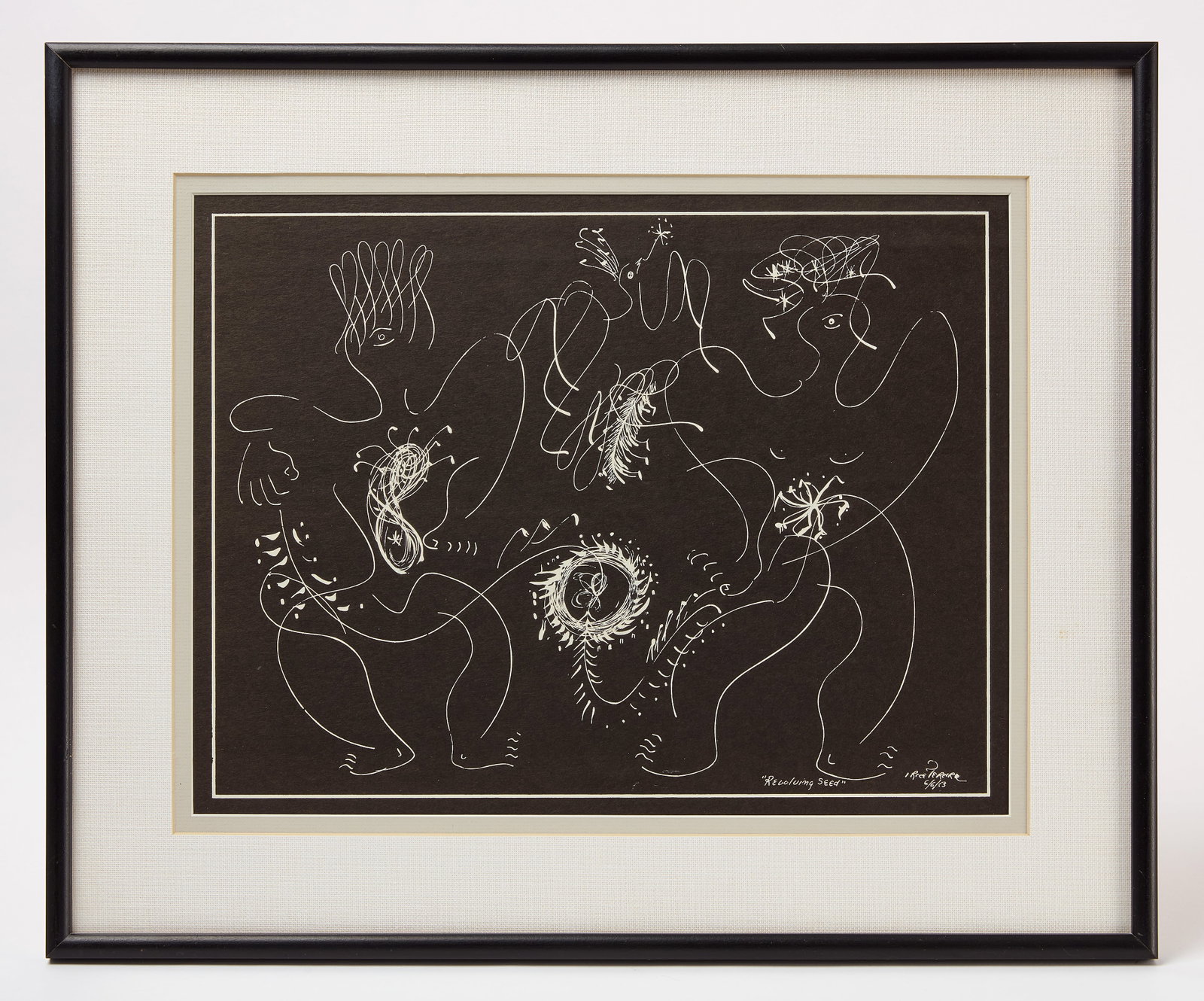 Irene Rice Pereira - Revolving Seed: Irene Rice Pereira (1902-1971, born Chelsea, Massachusetts). Revolving Seed. White ink on black paper mounted on board. Signed, dated, and inscribed lower right. New York, 1953. Frame: H 18-3/4 in. W