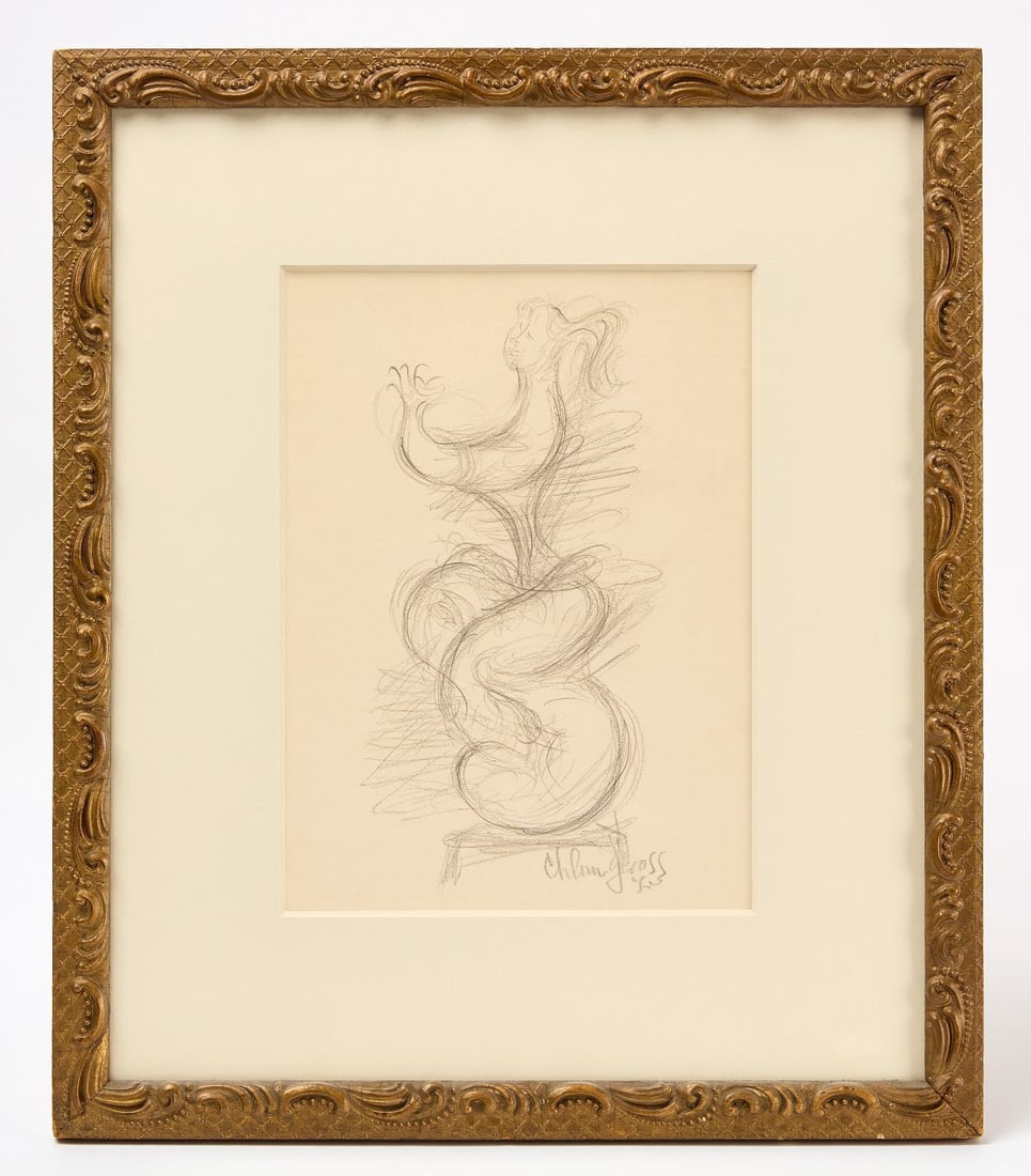 Chaim Gross - Female Figure: Chaim Gross (American, born Ukraine, 1904–1991), female figure. Graphite on paper, signed lower right, n.d. About the Artist: Chaim Gross emigrated from Austria to New York in 1921, where he