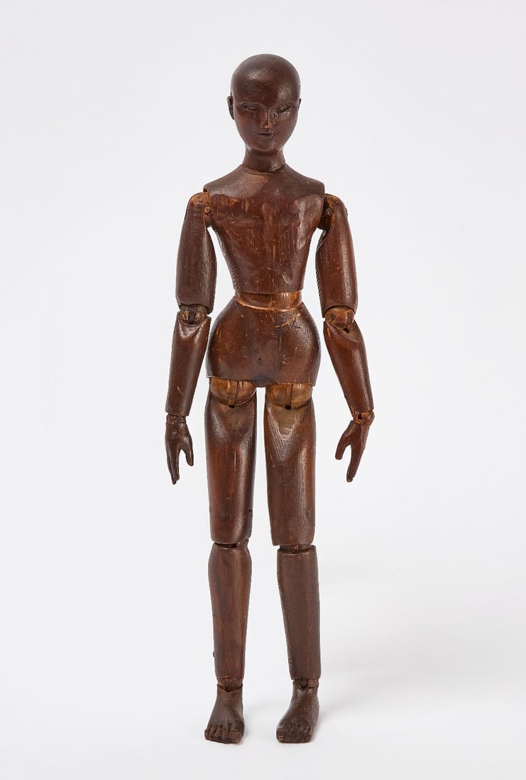 Artist's Lay Figure: Artist's lay figurine. Carved pine with articulated joints. France, 19th century. H 16-3/4 in.