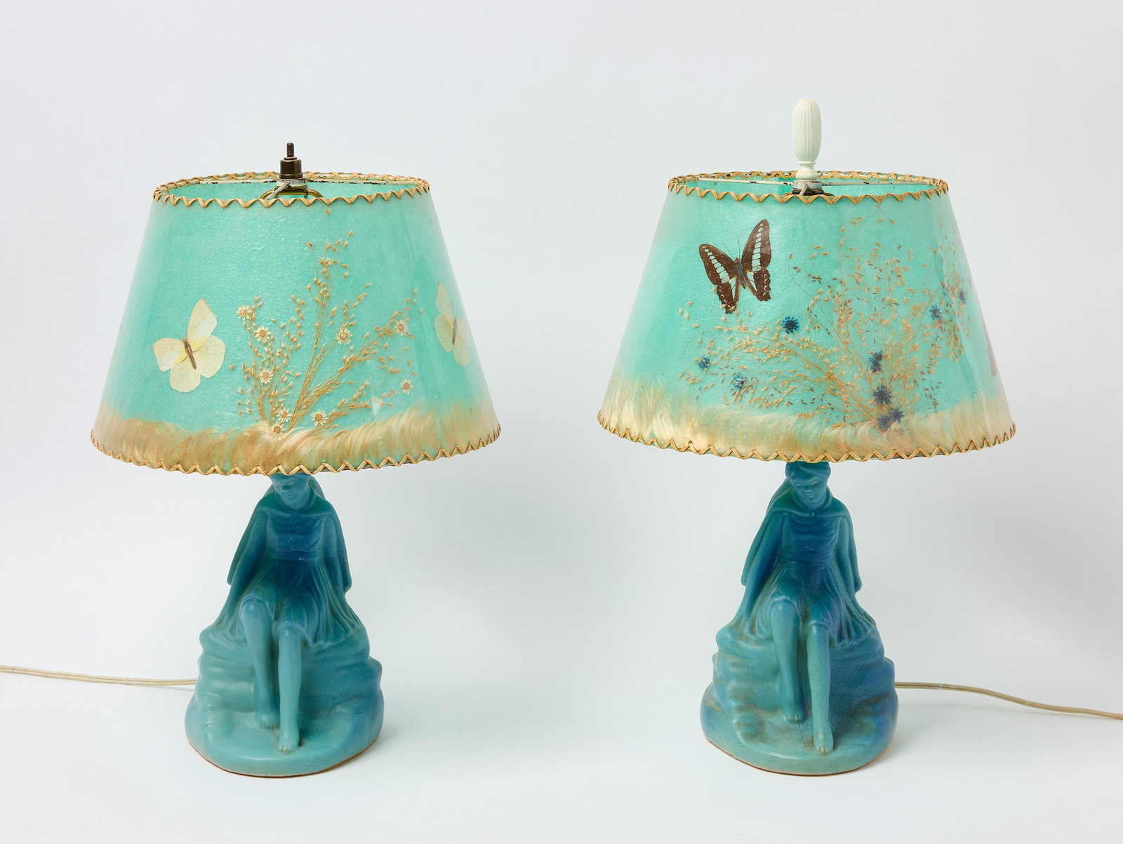 Pair of Van Briggle Art Pottery Maiden Lamps with Ming Shades (1 of 4)