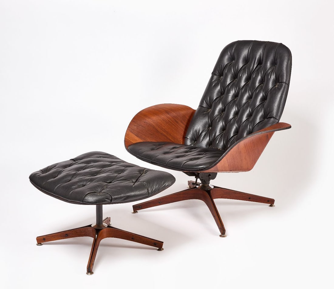 George Mulhauser for Plycraft - Mr. Chair and Ottoman: George Mulhauser for Plycraft - Mr. Chair lounge chair and matching ottoman. circa 1960. Chair: H 35 in. W 35 1/2 in. D 32 in. Ottoman: H 15 in. W 24 in. D 21 in.