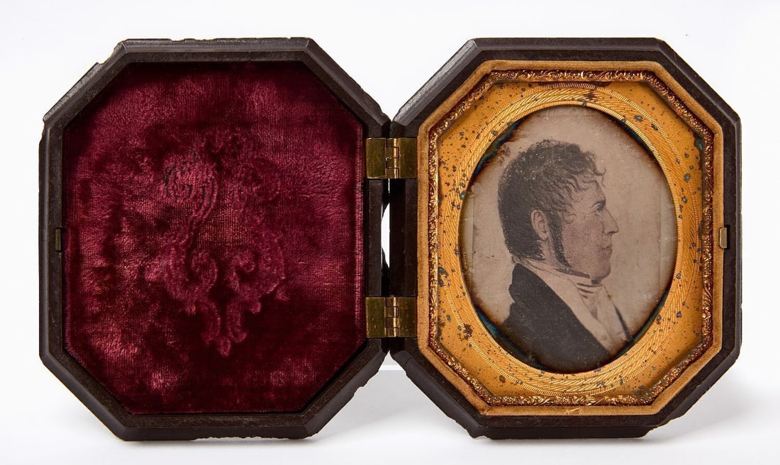Daguerreotype of a Folk Art Painted Portrait of a Man in Profile (1 of 2)