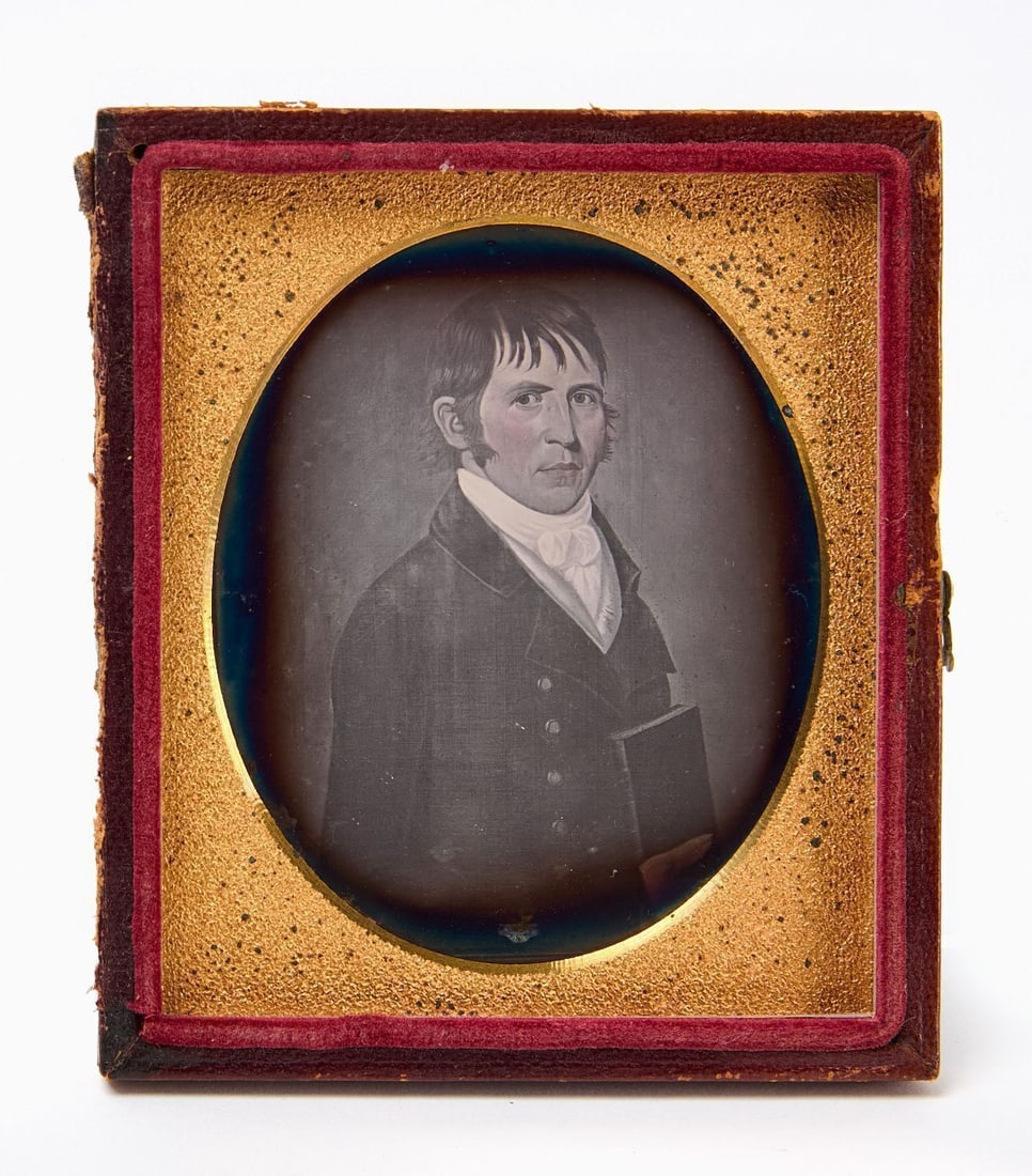 Daguerreotype of a Folk Art Painted Portrait - Man with Book (1 of 2)