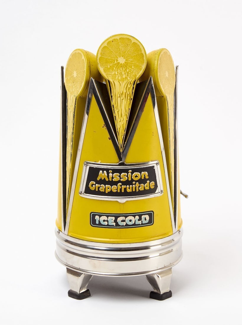 Mission Grapefruitade Syrup Dispenser: Mission Grapefruitade syrup dispenser. All original. American, circa 1940. H 15-1/2 in. Provenance: Collection of Paul and Dodi Algiers (Massachusetts, USA).