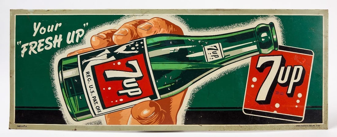 7-Up Your 'Fresh-Up' Sign with Bottle and Hand Graphic (1 of 3)