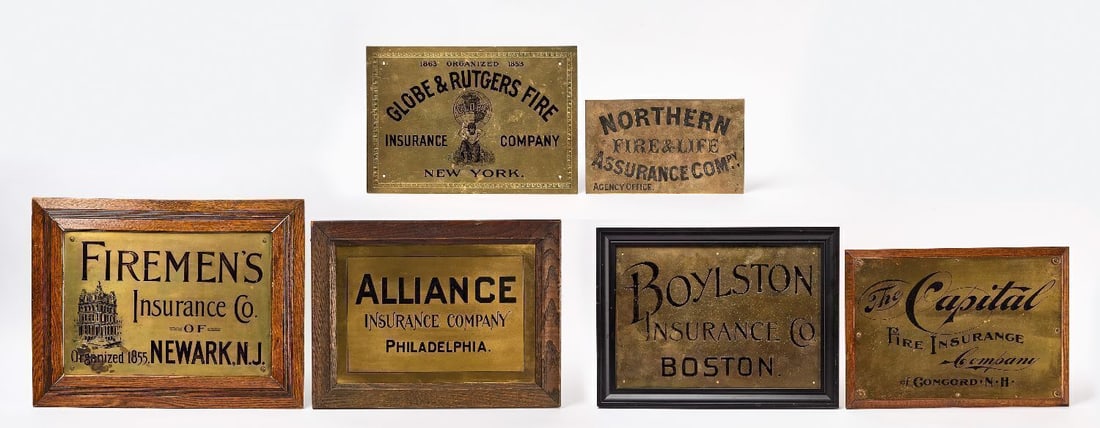 Six Brass Insurance Advertising Signs (1 of 2)