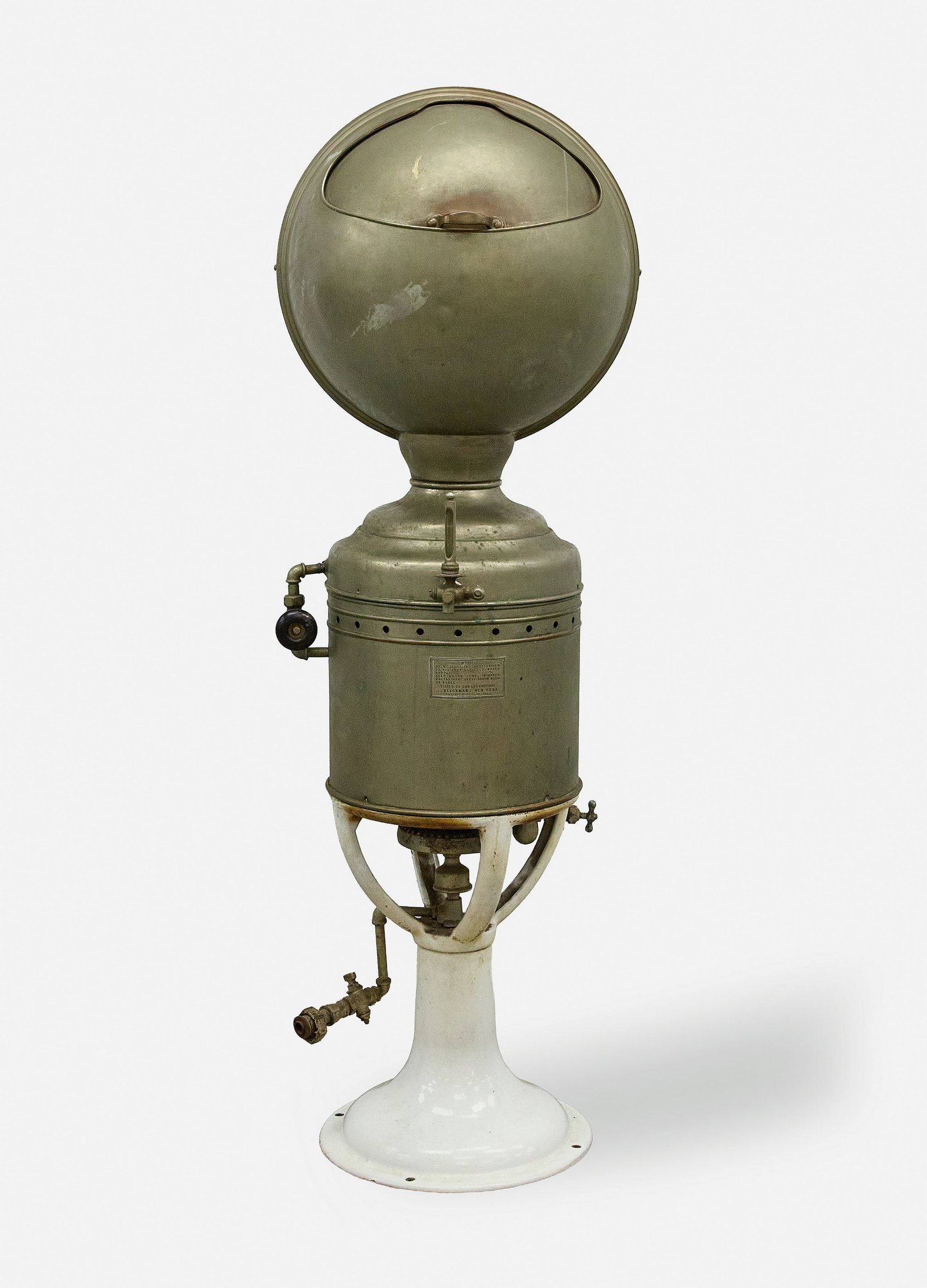 Blickman Barber Shop Hot Towel Steamer: Blickman barber shop hot towel steamer. Copper on cast iron base. American, early 20th century. H 59 in.