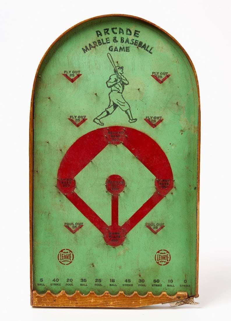 Baseball Game Board: Baseball game board. Original paunt on framed wood panel. American, Mid-20th century. H 23 in. W 13-1/4 in.