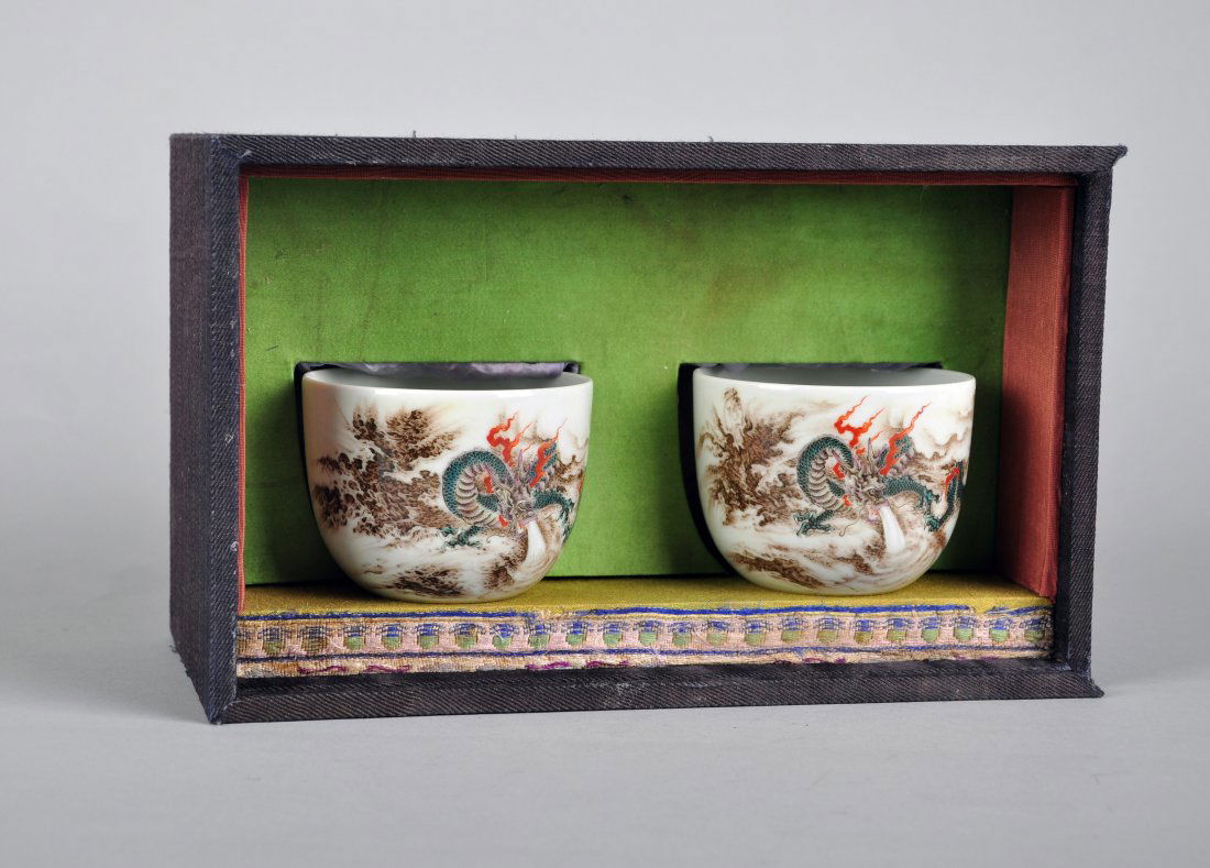 A Pair of Famille Rose Dragon Cups, Qing Dynasty (1 of 6)