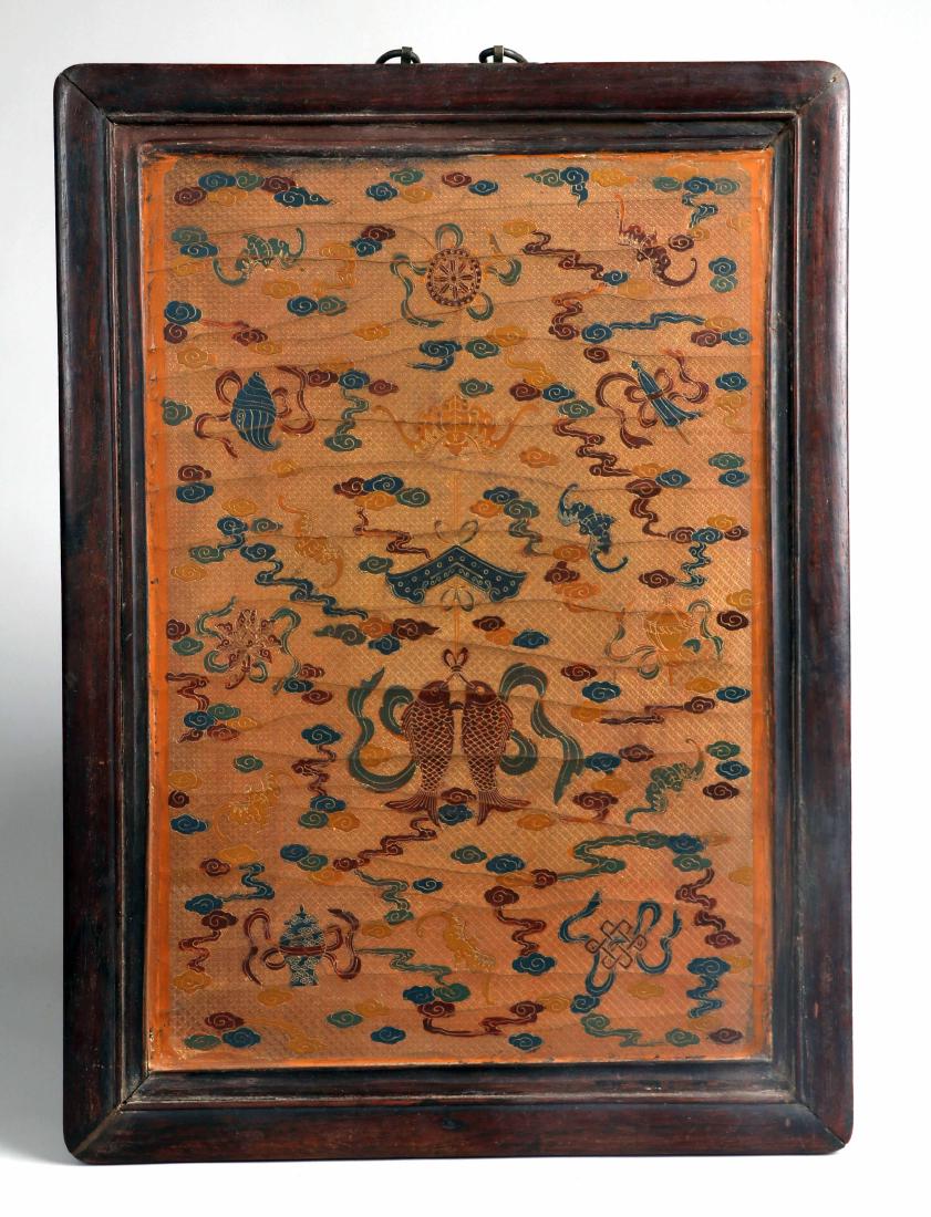 A LACQUERED WALL PLAQUE WITH HUANGHUALI FRAME, QING (1 of 9)