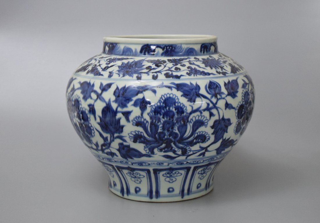 A LARGE BLUE AND WHITE JAR, YUAN DYNASTY (1 of 5)