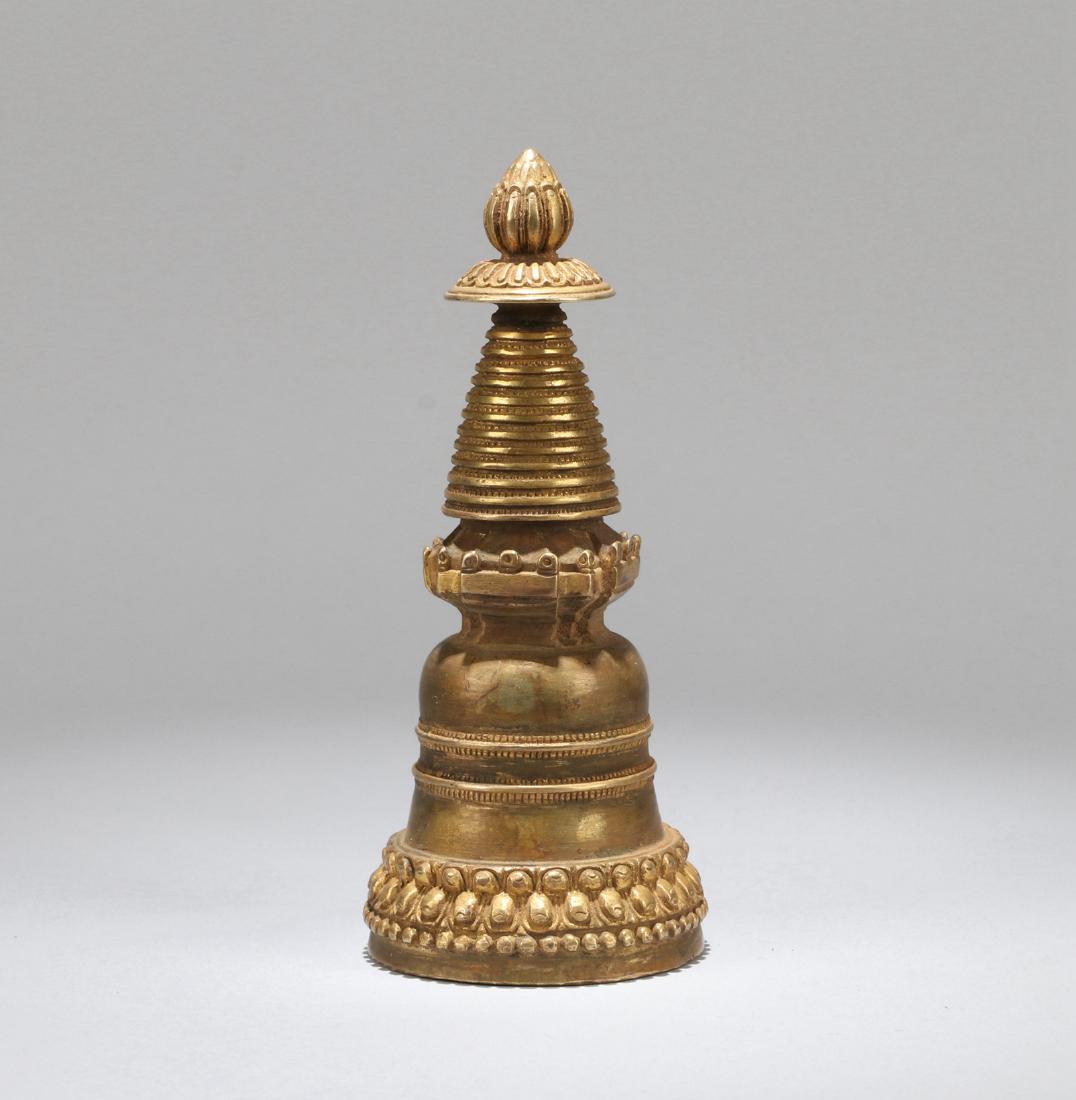 A CHINESE GILT BRONZE STUPA, QING DYNASTY (1 of 6)