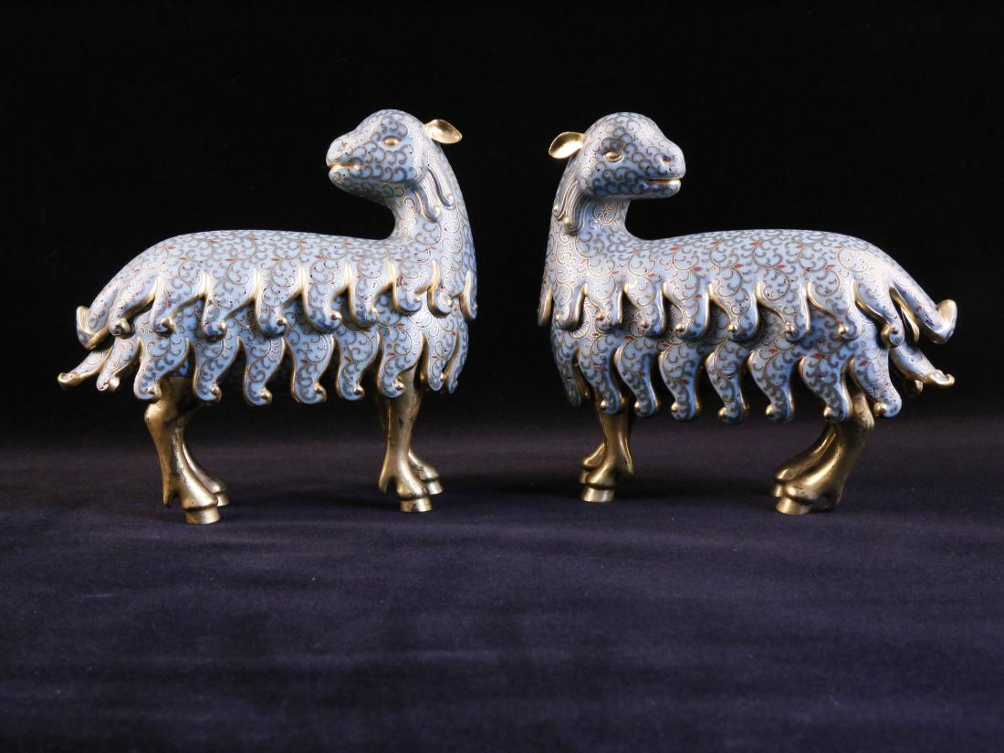 A PAIR OF CHINESE CLOSONNE ENAMEL RAMS,  QIANLONG MARK (1 of 11)