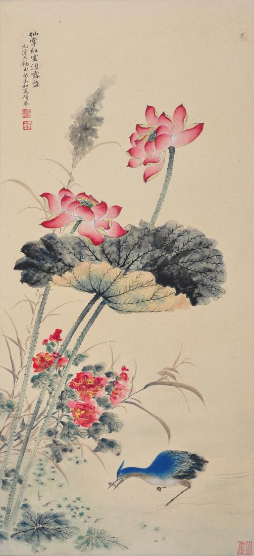 A CHINESE PAINTING, AFTER WU HUFAN, INK AND COLOUR ON (1 of 5)