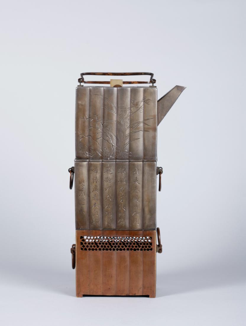 A CHINESE PEWTER EWER AND BRONZE BASE, QING DYNASTY (1 of 10)