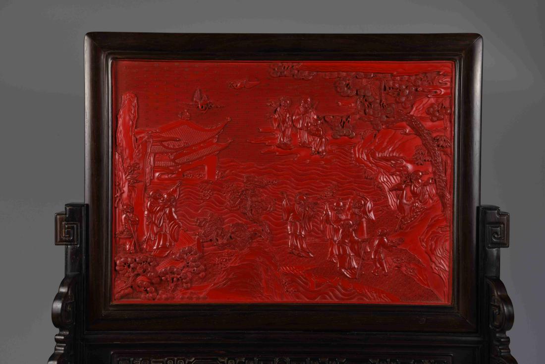 A CHINESE CINNABAR LACQUER TABLE SCREEN , QING DYNASTY (1 of 10)