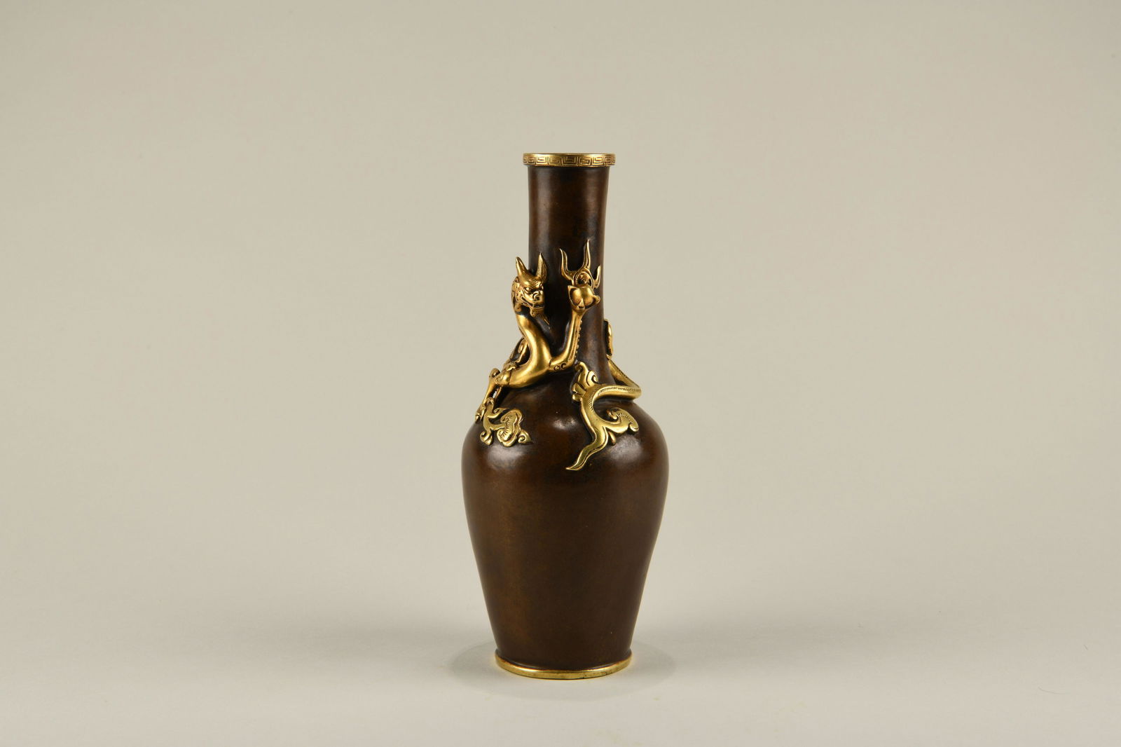 A CHINESE BRONZE 'DRAGON' VASE,  QIANLONG MARK, QING (1 of 7)