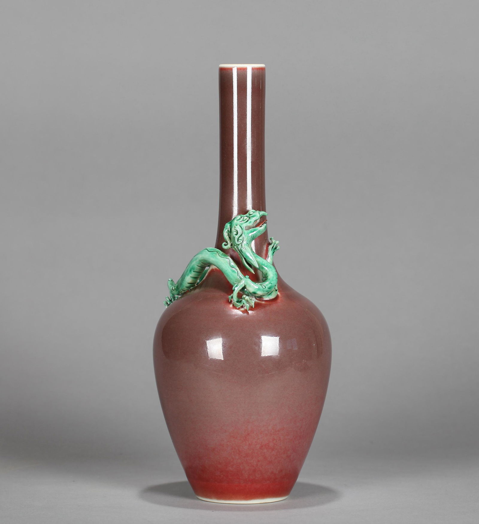 A CHINESE MOLDED AND  COPPER RED GLAZED VASE, KANGXI (1 of 8)