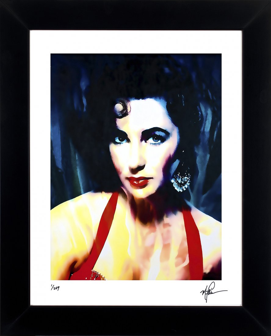 Elizabeth Taylor art print framed L/E bv-et-lep: ELIZABETH TAYLOR LIMITED EDITION PRINT - Created from an original painting titled BLUE VELVET and printed at Mark Lewis Art California studio, each of these elegant prints is created on high gloss fin