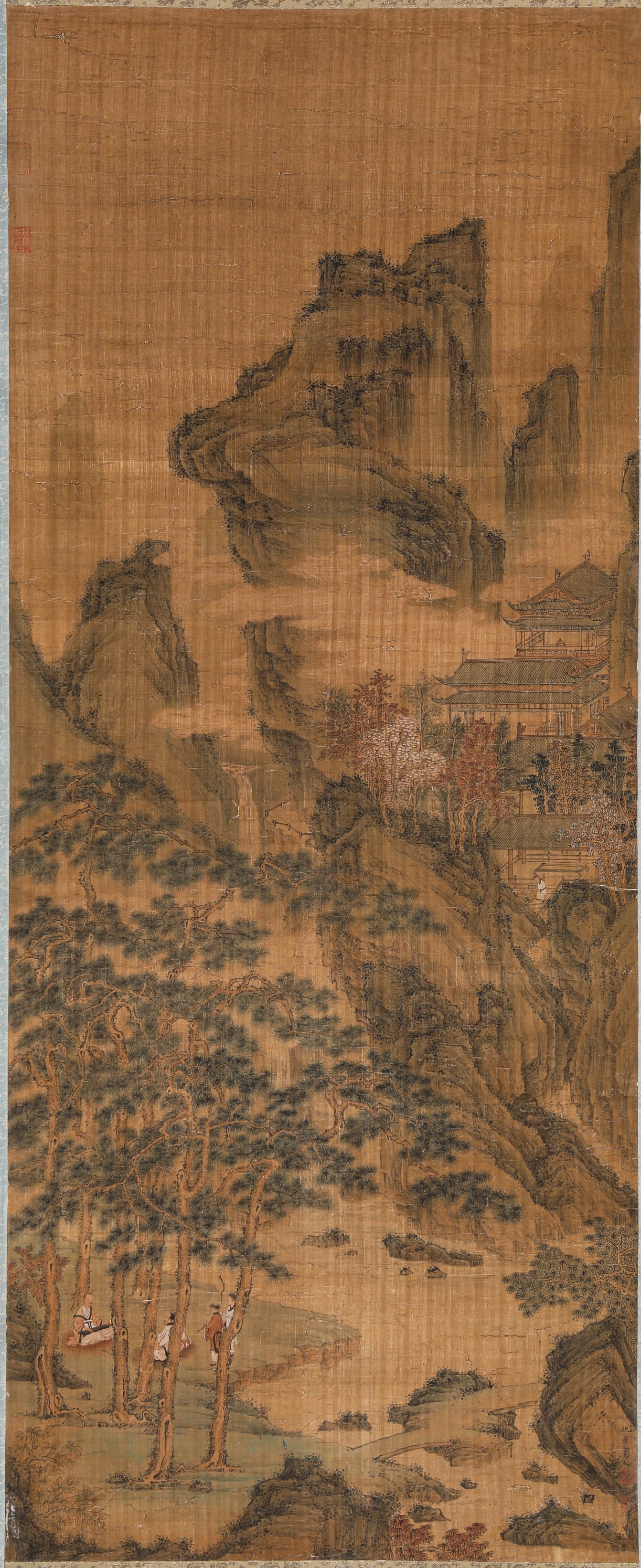 QIU YING, LANDSCAPE WITH FIGURES: WIDTH 56 CM × HEIGHT 138 CM