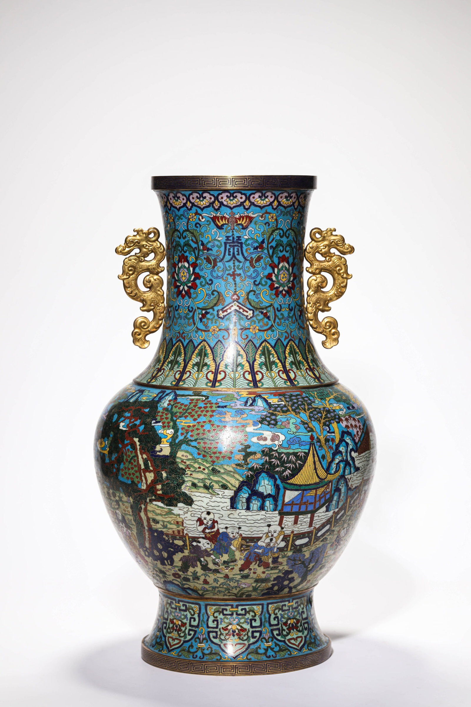 A CLOISONNÃƒâ€° ENAMEL VASE WITH BOYS AT PLAY: WEIGHT 6.7 KG; WIDTH 29.8 CM Ãƒâ€” HEIGHT 50.5 CM