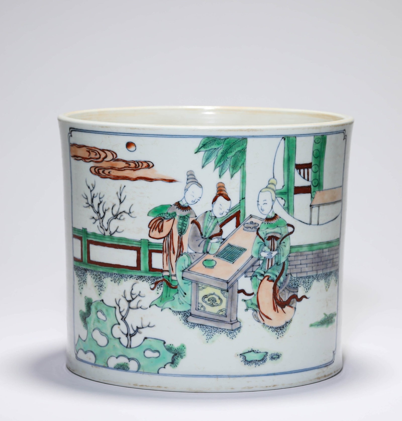 A DOUCAI BRUSHPOT WITH FIGURAL SCENES (1 of 4)